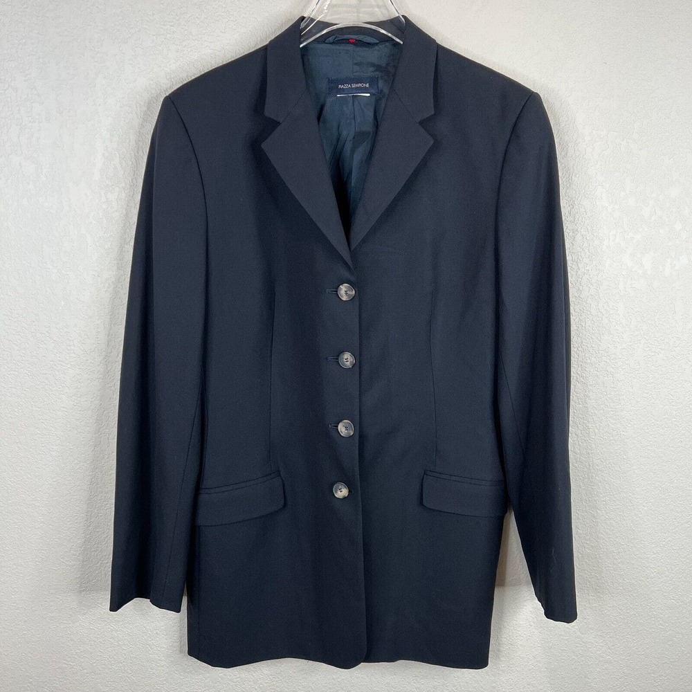 Piazza Sempione Blazer Jacket Women's 46 Navy Blue 4 Button Classic Notch Lapel